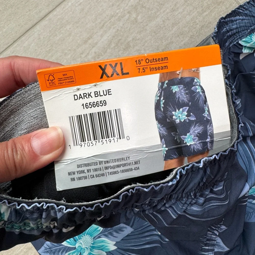 🩳🆕Hurley Men's Navy Floral Board Swim Shorts, XXL🩳